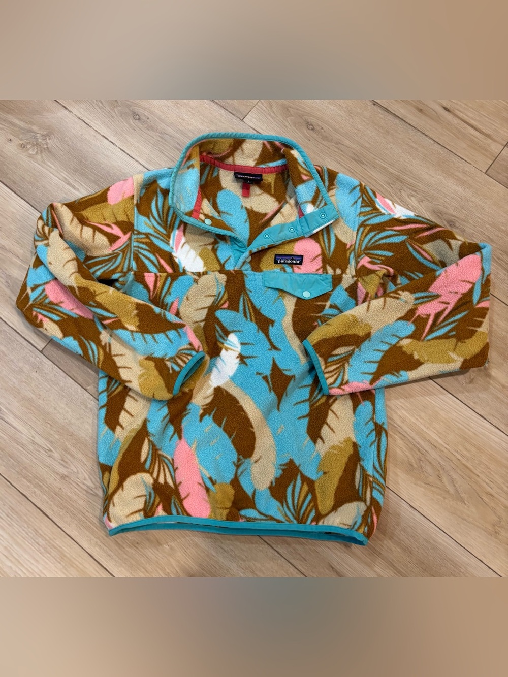 Patagonia Synchilla Snap-T Fleece Flower Dance Leaf Print Small gorpcore S Mint